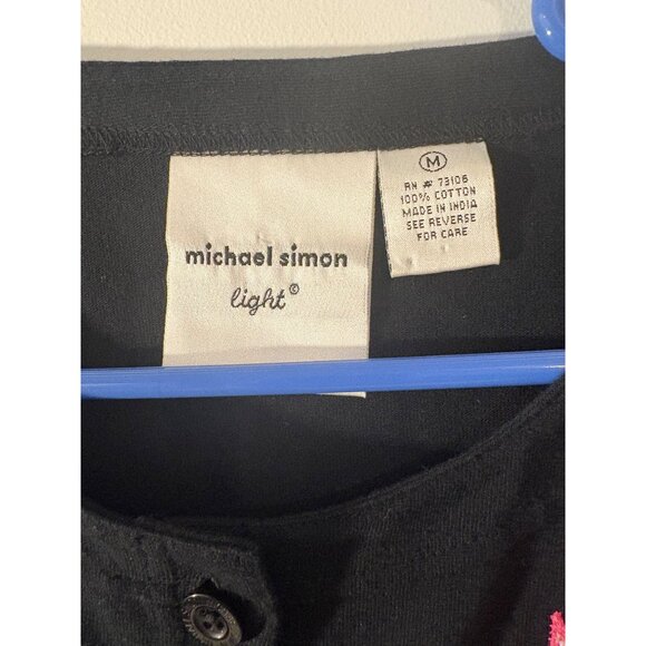 Michael Simon Light Holiday Cardigan Embroidered Festive Button Front Black - Picture 4 of 6